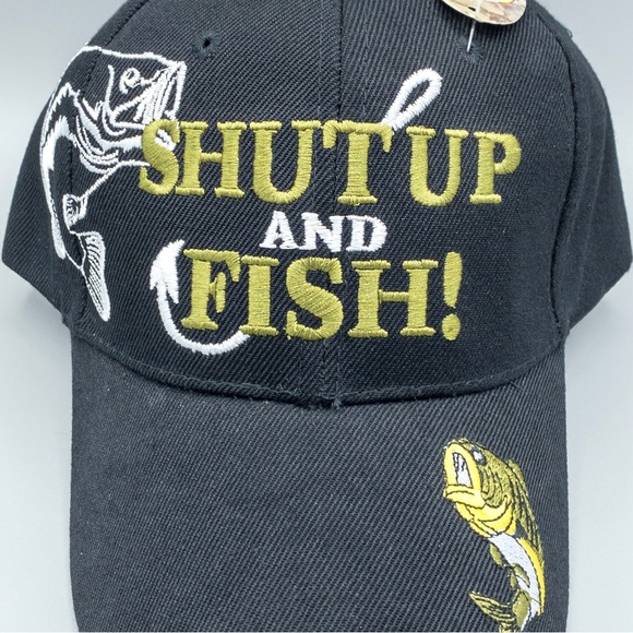 ‼️SOLD‼️ 3 Oaks Embroidered Bass “Shut Up and Fish” Baseball Hat - Adjustable - Picture 2 of 11